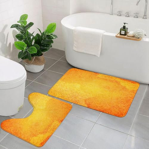 AELKSP Badezimmerteppich Set 2 Teilig,Indisches Stammesmuster in Orange,rutschfest Waschbar Badvorleger Set,Saugfähig Badematte Badteppich Set mit
