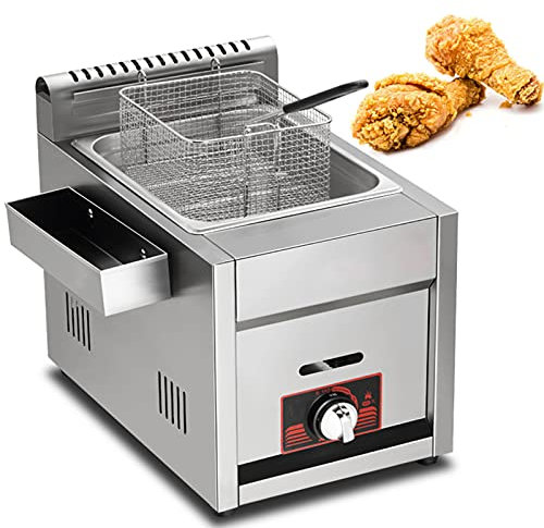 Friteuse à gaz en Acier Inoxydable, friteuse Commerciale LGP, avec paniers et couvercles, friteuse GPL en Acier Inoxydable, Puissance de feu réglable sur Pied, pour Chips, Beignets, Poisson