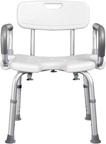 Sgabello da bagno regolabile in altezza con braccioli e schienale per doccia, portatile, antiscivolo, sedile per vasca da bagno per sicurezza e comfort