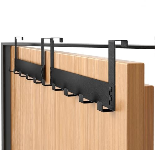 Gypie Türhaken zum Einhängen, 2 Stück Stabile Türgarderobe zum Einhängen mit 6 Haken, Metall Schwarz Matt Tür Kleiderhaken, Platzsparende Flexible Türhakenleiste mit Anti-Rutsch für Badezimmer