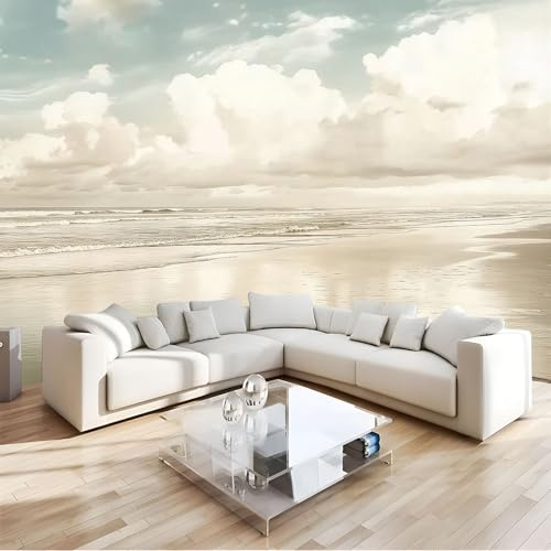 JEDTAKCT 400X280Cm Seidetapete Beiger Strandtapete Elegance Tapete Im Meereswellen Himmel Design Tapete Wandtapete Wohnzimmer Schlafzimmer Flur Strukturtapete
