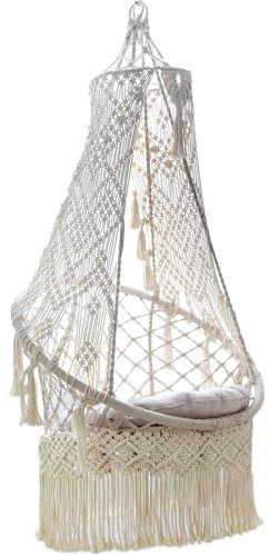 Hängesessel Ohne Gestell mit Kissen, Hängesitz Innen und Zimmerschaukel Beige Hängestuhl Hängeschaukel Indoor Hängekorb 150 kg Tragkraft