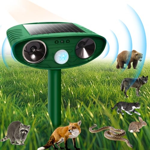 PQETBV Répulsif Chat Ultrason à Energie, Étanche Répulsif Chat Répulsif, Ultrason Anti Chat avec Détecteur de Mouvement pour Anti Chats Chiens Souris Ratons