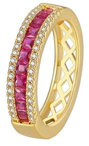 Bishilin Gold Ringe Frauen 750 Echtgold, Ehering Damen mit Rubin und Moissanit Bandring Verlobungsringe Trauringe Nickelfrei Gr.52 (16.6)