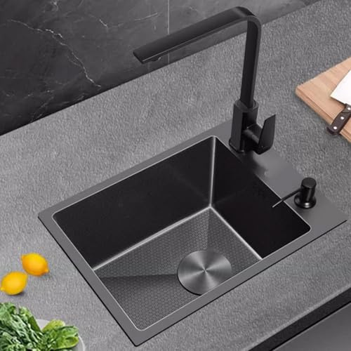 Piccolo Lavabo da Appoggio a Vasca Singola, Lavello Cucina Stretto e Profondo for Lavanderia, Garage, Cantina, Balcone, Giardino da Incasso/Incasso