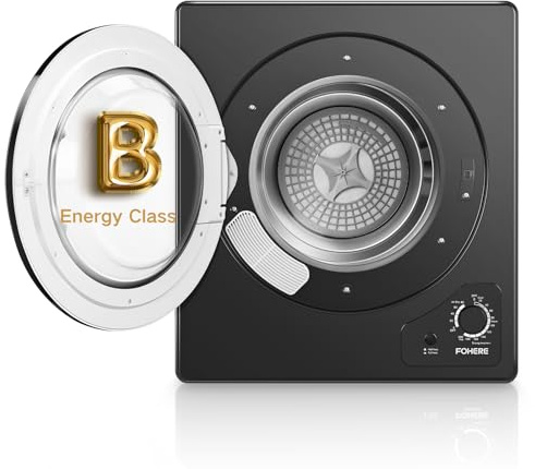 5KG Small Tumble Dryer, FOHERE Vented Dryers for Apartments and Small Home, 1200W Vented Tumble Dryer with Vent tube, 5 Automatic Drying Modes, Black