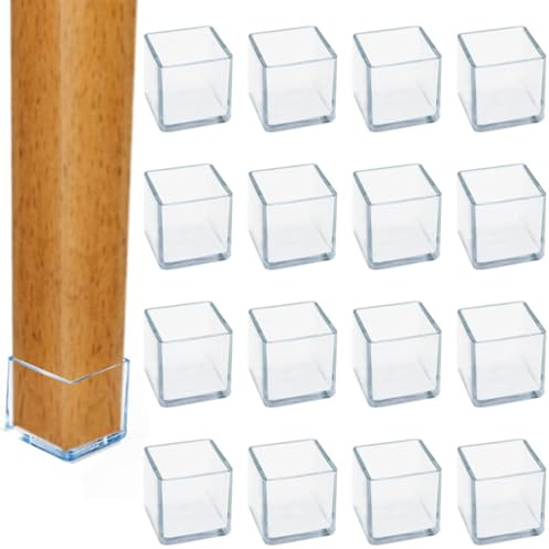 OIXEYA 16 Pezzi Piedini per Sedie Quadrati, 20 x 20 mm Tappi per Sedie Quadrati, Gommini per Sedie Quadrati, Coprigambe Sedie per Prevenire Graffi sul Pavimento in Legno e Ridurre Il Rumore