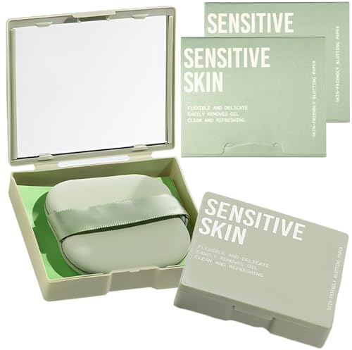 300 PCS Oil Blotting Paper for Oily Skin – Paper for Oily Skin, Portable Blotting Sheets with Mirror & Puff for On-the-Go, Face Oil Control Film, Facial Tissues for Makeup & Complexion Care
