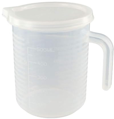 Graduated Beakers with Handle and Lid 250ml-5000ml, Liquid Baking & Cooking Measure Tool, Multi-Size Lab & Kitchen Mixing Cups (1-Piece)(500ML)
