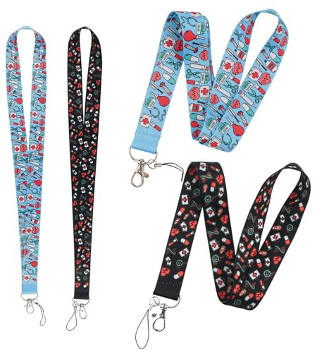 2PCS Cordons pour Badge D'infirmière, Lanière de Cou avec Motif, Idéal pour Cartes d'Identité, Clés, École, Bureau, Accessoire Infirmière