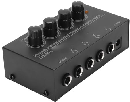 Greensen Amplificatore per Cuffie a 4, Amplificatore Stereo Professionale con Controllo del Volume Indipendente per Studio, Palco, Registrazione, Interfaccia TS da 1/4 Pollice, Custodia (Spina