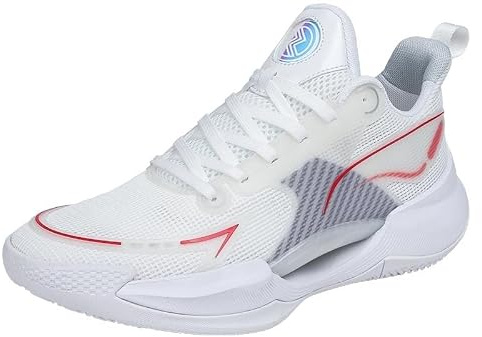Unisex andningsbara sportbasketskor med jordningsstabilitet anti-halk Basketstövlar hög elasticitet Skor för promenader(Vitality White,35 EU)