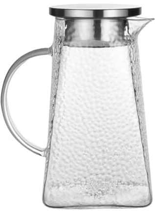 ABOOFAN Pichet à Eau en Verre 1,8l avec Fond Carré Martelé, Cruche Froide Transparente Cuisine et Maison, Récipient pour Boissons Froides et Thé, Grosse Capacité pour Usage Quotidien