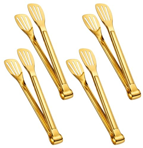 Serving Tongs, Gold Kitchen Accessories for Home Cooking and Outdoor Barbecue, Stainless Steel Gold Tongs Set of Four with Ergonomic Handle Design