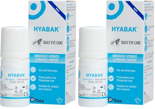 Hyabak Eye Drops - to provide comfort and relief for Dry Eye | For dry eyes, caused by environmental factors I Suitable for Contact Lens Wearers and screen users | Preservative-Free |10 ml (Pack of 2)