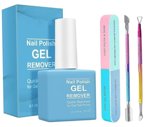 Kit de removedor de esmalte de uñas de gel, removedor de esmalte de gel rápido, líquido limpio de uñas mágicas de 15 ml con lima raspadora empujadora de cutículas