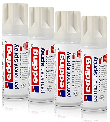 4x edding Permanent Spray verkehrsweiß 200 ml Premium Acryllack, RAL 9016