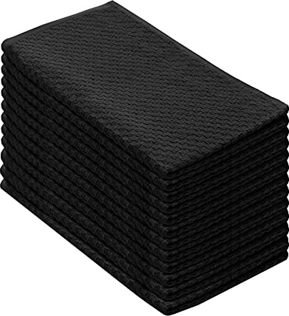 COTTON CRAFT - 12 Pack Black EuroCafe Waffle Weave Terry Kitchen Towels 16x28, 100% Ringspun 2 Ply Cotton Highly Absorbent Low Lint, Professional Grade 400 Grams, Multi Purpose Bar Mops Hand Towel