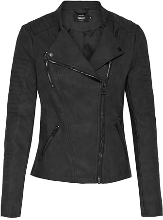 ONLY Women's Onlava Faux Leather Biker Otw Noos Jacket, Grey (Black), 12 UK