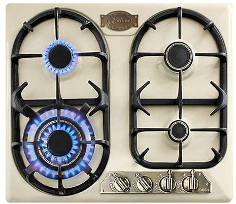 Kaiser Empire Gas Kochfeld 60 cm KG 6325 ElfEm Einbau Gasherd Turbo Exklusives Autark Gaskochfeld Elfenbein • 4 hochwertigen Brennern • WOK 3,8 kW • Ergonomische Drehknebel • Erdgas und Propangas