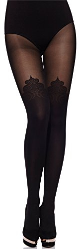 Merry Style Damen Strumpfhose mit Muster Overknee Optik MS 389 60 DEN (Schwarz, L (40-44))