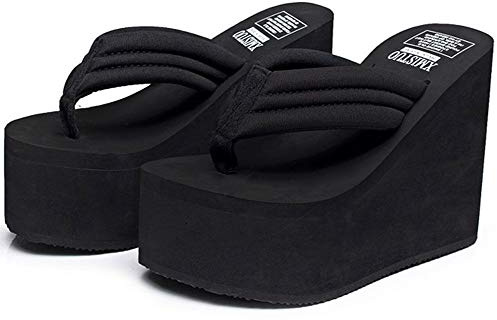 QZUnique Women Flip Flop, Thong Wedge Platform Sandals Arch Support Slippers High Heel Comfortable Cushion Shoes Summer Beach