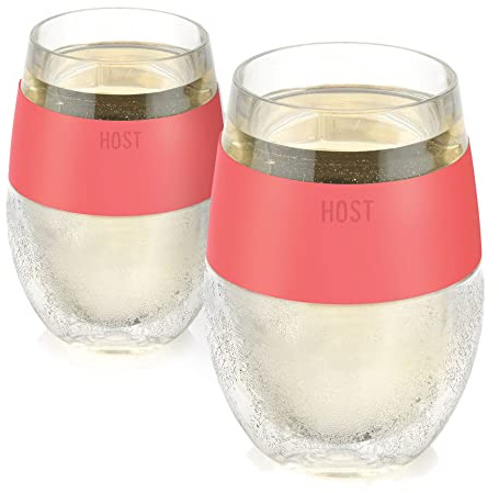Host Wine Freeze Cup Set of 2 - Plastic Double Wall Insulated Wine Cooling Freezable Drink Vacuum Cup with Freezing Gel, Wine Glasses for Red and White Wine, 8.5 oz Coral
