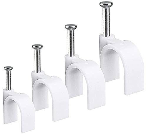 Cable redondo Clips de alambre, RG6/RG59/CAT5/CAT6/RJ45 eléctricos Ethernet Dish TV altavoz alambre cable Tie Holder, solo Coaxial uñas abrazaderas 6 mm 8 mm 10 mm 12 mm (Pack de 400)