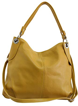 AMBRA Moda Borsa da donna di vera pelle, borsa a spella GL012 (giallo scuro)
