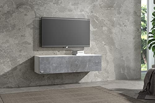 Wuun® TV Lowboard TV Board hängend I 100cm-280cm I Hängeschrank Wohnwand/Somero Weiß-Matt/Beton-Optik I 120cm