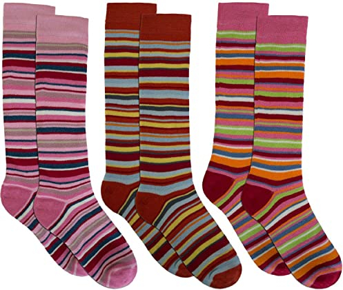 normani 3 Paar Sehr warme Kinder Thermo Kniestrümpfe mit Ringel Design Farbe Mädchen/Ringel/Kniestrümpfe Größe 23-26