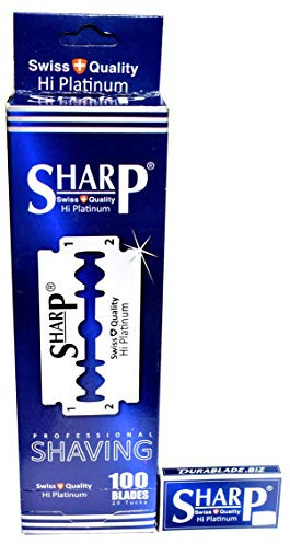 Razor Blades Club 100 Rakblad Sharp Hi Platinum | Ersättningsblad för Säkerhetsrakhyvel | Dubbeleggade Platinabelagda Rakblad för Herr