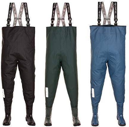 3Kamido Stivali da pesca per giovanili, adolescenti, junior trampolieri, NERO e VERDE, 36, 37, 38, 39 EU, Waders salopette, giovani, Suola solida, bretelle in gomma, Borsa per trasporto (Blu, 38 EU)