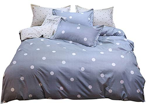 Morbuy Polka Dot-Serie Bettwäsche-Set, 3-teilig mit 1 Bettbezug+ 2 Kissenbezüge Weiche Atmungsaktive Mikrofase Bedrucktes Bettbezug Schließung mit Reißverschluss (155x220+80x80cm,Grauer Boden)