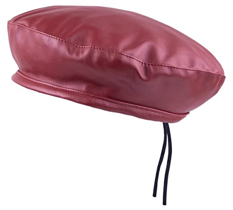 KYEYGWO Damen PU Leder Barett Hat, Französischer Stil Baskenmütze, Einfarbig Casual Classic Maler Kappe
