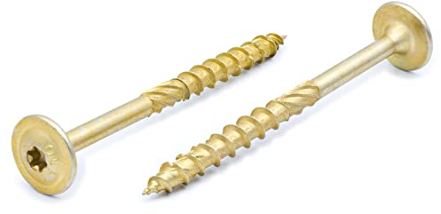 KLIMAS - Viti per legno Torx, 6,0 x 80 mm, 100 pezzi, viti con rondelle, viti per terrazze, viti universali, per montaggio a tetto, set TX giallo