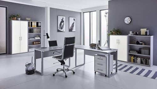 BMG-Moebel.de Homeoffice Büromöbel Komplettset Office Edition Set 1 in Lichtgrau/Weiß Matt Made in Germany