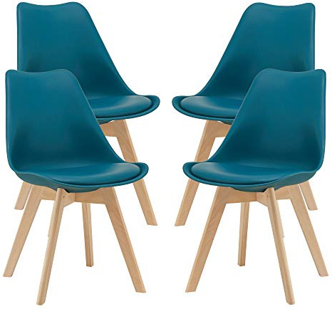 [en.casa] Esszimmerstühle Fläten 4er Set Stuhl Küchenstühle Kunstleder Essstühle gepolstert Esszimmerstuhl Holzbeine Küchenstuhl Polsterstuhl Türkis