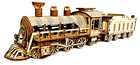 Express Train - DIY 3D Wooden Puzzle Model Kit - Laser Cut Wooden Puzzle Craft Kit, Brain Teaser Educational Building Model Toy for Kids -Mechanical Train Model Kits