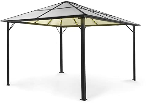 Blumfeldt Pavillon 3x4m - Rostfreier Aluminium-Pavillon Mit Festem Dach & Dimmbaren LED-Lichtern, Wasserdicht, Stabil & Winterfest - Langlebige Pergola Freistehend Für Terrasse