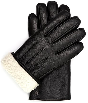 Hand Gewand by Weikert CHUCK – Guanti da uomo in pelle di capra con imbottitura in pelliccia d'agnello, adatti per touchscreen, eleganti cuciture, Nero , 9