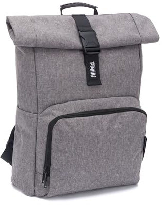 Fillikid Wickelrucksack Tokio Exclusiv | stylische Wickeltasche mit Wickelunterlage, Kinderwagenbefestigung, Flaschenwärmer | Rolltop Rucksack | Baby Wickeltasche wasserabweisend
