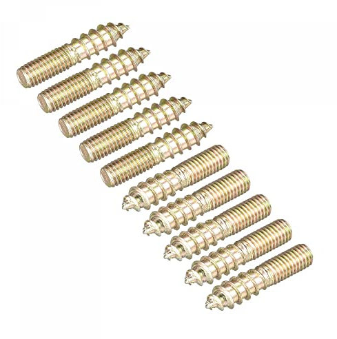 sourcing map M5 x 25 mm Stockschrauben, 50 Stück, doppelendige Gewinde-Dübelschrauben für Holzmöbel in Gold