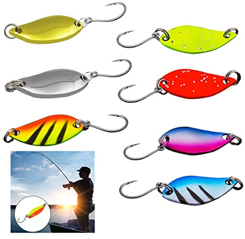 GNAUMORE Forellenlöffel-Set, 7 Stück à 2,5g, Forellenköder, Forellenblinker, Trout Spoon, Einzelhaken für Hecht, Zander, Barsch, Forelle