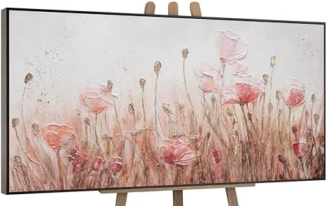 YS-Art Abstrakt Acrylbild auf Leinwand April Praxis Beige Mohn Blumen