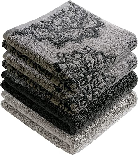 Erwin Müller Handtuch Bühl 4er-Pack grau/anthrazit Größe 50x100 cm - besonders flauschig, voluminös, äußerst saugfähig