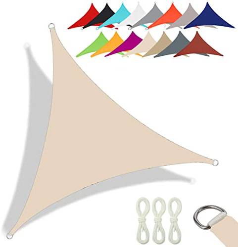 CANYUE Qualità Tessuto Oxford - Tenda A Vela Triangolare - Vela Ombreggiante Parasole Traspirante E Protezione Solare Raggi UV Per Esterno Giardino Terrazza (6X6X6 m,Bianco sporco)