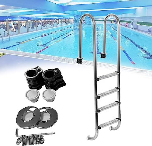 DOZPAL 2/3/4 Pedal-Poolleiter mit U-förmigen Handläufen, robuste Edelstahl-Pool-Trittleiter für Innen-/Außenschwimmbäder, Thermalbäder, Spa-Pools, Wasserparks,4steps