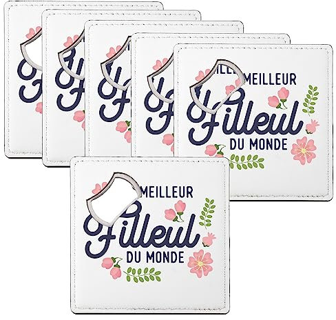 sous Verre Décapsuleur - Le Meilleur Filleul du Monde Famille Parrain Marraine - Lot de 6 (92 x 92 mm)