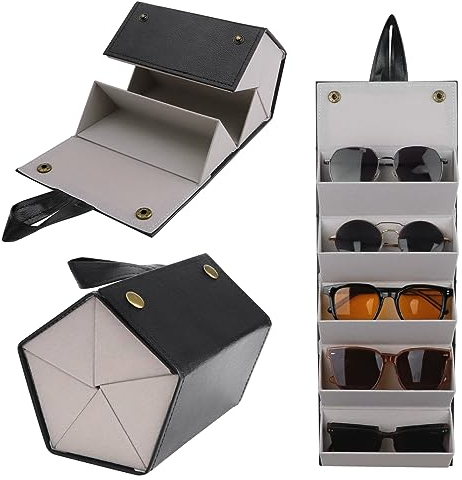 JUMRHFAN Organizzatore di occhiali da sole Custodia per occhiali da viaggio pieghevole più paia Occhiali da vista Scatola di immagazzinaggio Supporto per occhiali appesi nero (5 Slot)
